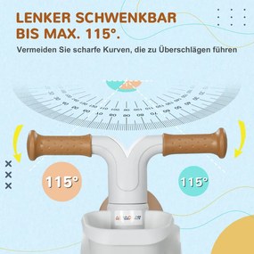 AIYAPLAY Futóbicikli, állítható üléssel, suttogó kerekekkel, 1-3 éves korig, 20 kg-ig, barna-fehér