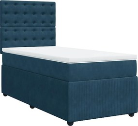 vidaXL sötétkék bársony rugós ágy matraccal 100 x 200 cm