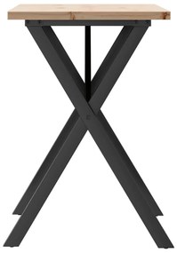 tömör fenyőfa és öntöttvas étkezőasztal X-vázzal 80x50x75,5 cm