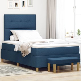 Box Spring Ágy Matraccal és Padlóval Kék 120x190 cm Szövet