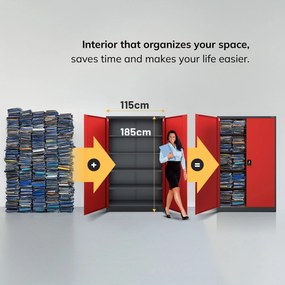 Fém iratszekrény JAN II, 1150 x 185 x 400 mm, antracit-piros