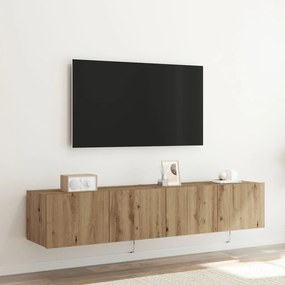 TV Fali Szekrény LED Fényekkel 2 db Kézműves Tölgy 80x35x31 cm