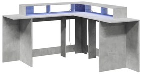 betonszürke szerelt fa íróasztal LED-világítással 152x152x91 cm