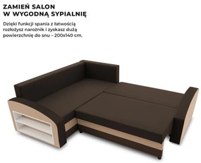 Grande sarokkanapé polcokkal , polc a bal karfaban, baloldali, szövet anyag, bonell töltet, barna