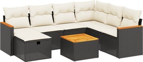 vidaXL 8 részes fekete polyrattan kerti ülőgarnitúra párnákkal