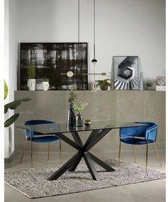 Étkezőasztal üveg asztallappal, fekete lábakkal - 160 x 90 cm - Kave Home