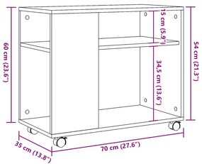 fehér szerelt fa kisasztal kerekekkel 70 x 35 x 60 cm