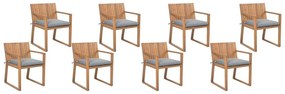 Kerti akácfa szék nyolcdarabos szettben szürke párnákkal SASSARI Beliani