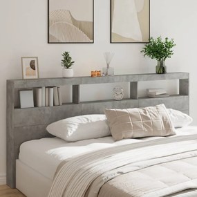 betonszürke áthidalószekrény LED-világítással 220 x 17 x 102 cm