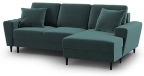 Petróleum színű bársony kinyitható tárolóhelyes sarokkanapé (jobb oldali-heverő résszel) Kyoto – Cosmopolitan Design