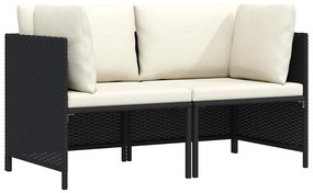 vidaXL fekete kétszemélyes polyrattan kerti kanapé párnákkal