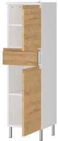 Fehér magas fürdőszoba szekrény tölgyfa dekorral 34x120 cm Torrance - Germania