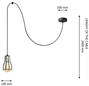 Csillár zsinóron TUBE LONG 1xE27/15W/230V fekete/króm