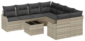 9 Darabos Kert Sofa Szett Párnákkal Világosszürke Poli Rattan