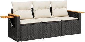 vidaXL 3 részes fekete polyrattan kerti ülőgarnitúra párnával