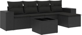 vidaXL 6 részes fekete polyrattan kerti ülőgarnitúra párnákkal