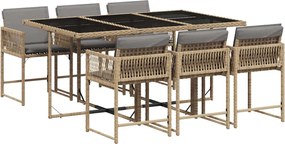 vidaXL 7 részes vegyes bézs polyrattan kerti étkezőgarnitúra párnákkal