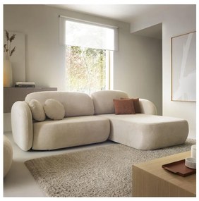 L-alakú, jobb oldali, kihúzható sarokkanapé tárolóhellyel OLBIA, bézs