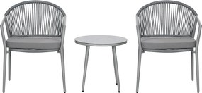 Outsunny 3 Részes Rattan Bistro Szett, Ülőgarnitúra, Kertibútor Két Kerti Székkel, Kávézóasztallal, Erkély Bútor Szett Kerthez, Teraszhoz, Acél, Szürk