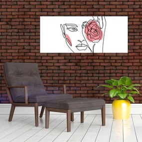 Kép - Line art arc rózsával (120x50 cm)