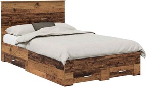 vidaXL Ágykeret fejtámlával fiókkal Öreg fa 120 x 190 cm Faanyag