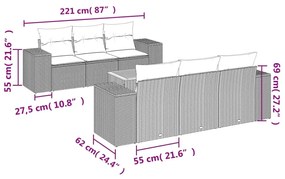 7 részes szürke polyrattan kerti ülőgarnitúra párnákkal