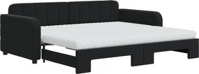 vidaXL fekete kihúzható bársony heverő matracokkal 90 x 190 cm