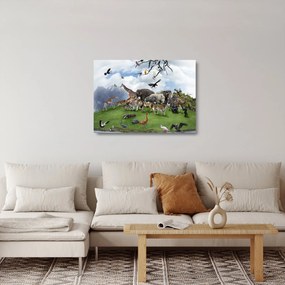 Kép - állatok a szigeten (üvegen) (70x50 cm)