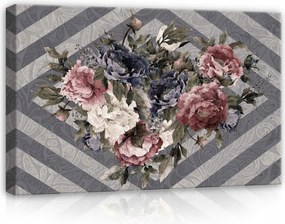 Vászonkép 60x40 Virágcsokor bazsarózsa vintage elegáns bordó rózsaszín