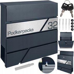 Modern Postaláda Antracit Gravírozással