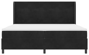 Boxrugós ágy fejtámlával Fekete 200 x 200 cm Bársony