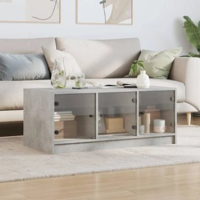 Betonszürke dohányzóasztal üvegajtókkal 102 x 50 x 42 cm