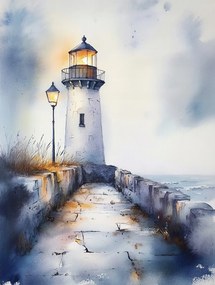 Vászonkép Canvas Tájkép Tenger Világítótorony Fény Köd 75x100