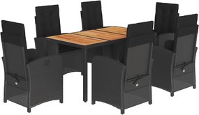 vidaXL 7 részes fekete polyrattan kerti étkezőgarnitúra párnával