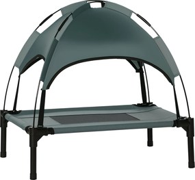 PawHut Magasított Kutyaágy Napernyővel, Pet Ágy, Kutya Pihenőhely Szabadtéri Használatra Tetővel, Lélegző, Taft Anyag Kempinghez Szürke 61 x 46 x 62 c