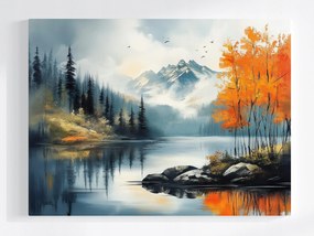 Poszter Tájkép Kanada Hegyek Erdő Tó Fjord Ősz 80x60