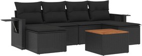 vidaXL 7 részes fekete polyrattan kerti ülőgarnitúra párnával
