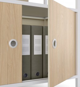 Irodai polc nyitott ruhaakasztó rúddal, recepcióra és váróterembe, fém, fehér/sonoma tölgy, 800x2200x400 mm: ARIEL Eco Design