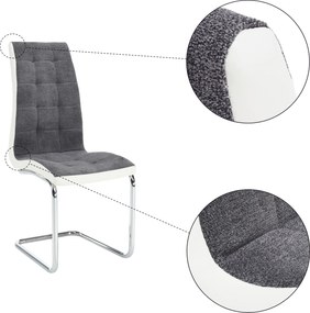 Étkezőszék, sötétszürke szövet/textilbőr fehér/króm, SALOMA NEW