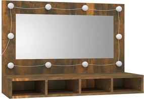 Füstös tölgy színű tükrös szekrény LED-ekkel 90 x 31,5 x 62 cm