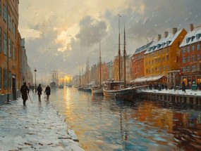 Canvas Vászonkép Dánia Koppenhága Nyhavn Kikötő Hajó Vízpart 80x60