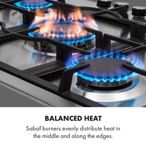 Ignito 5, gázfőzőlap, 5 Sabaf égő, rozsdamentes acél, ezüst