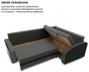 Grande sarokkanapé polcokkal , polc a bal karfaban, jobboldali, szövet anyag, bonell töltet, szürke - fekete