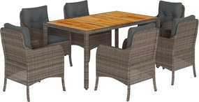 vidaXL 7 részes szürke polyrattan kerti étkezőgarnitúra párnával
