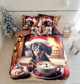 3 részes flanel ágyneműhuzat Christmas Dogs 200x140cm+90x70cm TiaHome