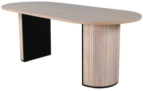 Asztal Dallas 1712Fekete, Fényes fa, 75x90x200cm, Közepes sűrűségű farostlemez, Természetes fa furnér, Közepes sűrűségű farostlemez, Természetes fa furnér