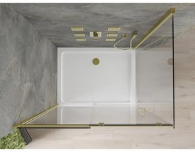 Mexen Omega eltolható zuhanykabin 100 x 90 cm, 8 mm-es üveg, arany profil-átlátszó üveg + vékony zuhanytálca 5 cm, 825-100-090-50-00-4010