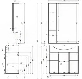 VERTEX Bianca Plus 75 alsó szekrény mosdóval, sonoma tölgy színben (Szekrény)