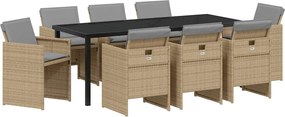 vidaXL Kert étkező szett párnával 9 pcs Bézs polirattan