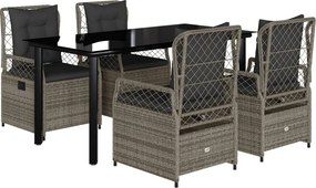 vidaXL 5 részes szürke polyrattan kerti étkezőgarnitúra párnával